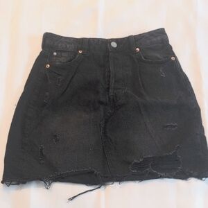 & Denim Black Distressed Denim Skirt